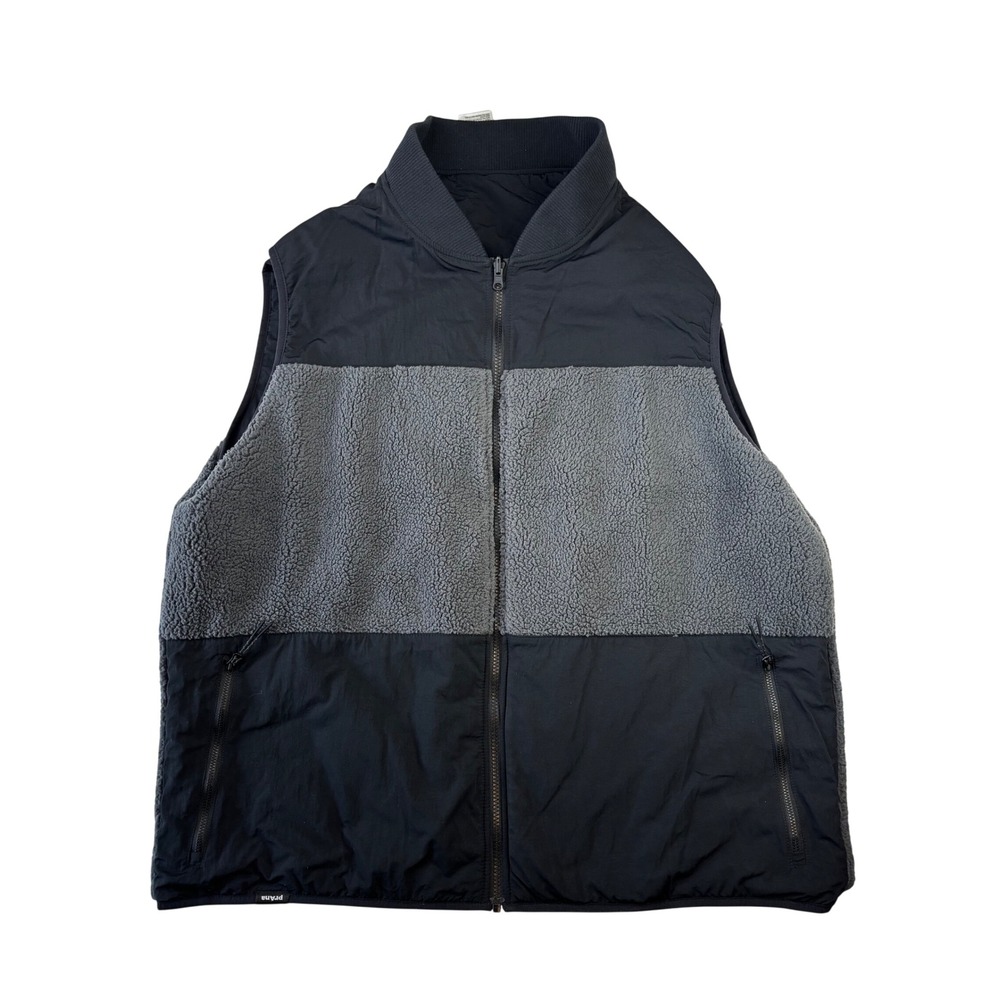 Prana Reversible Sherpa Fleece Quilted Vest Mens XXL Black Grey Full Zip Bomber